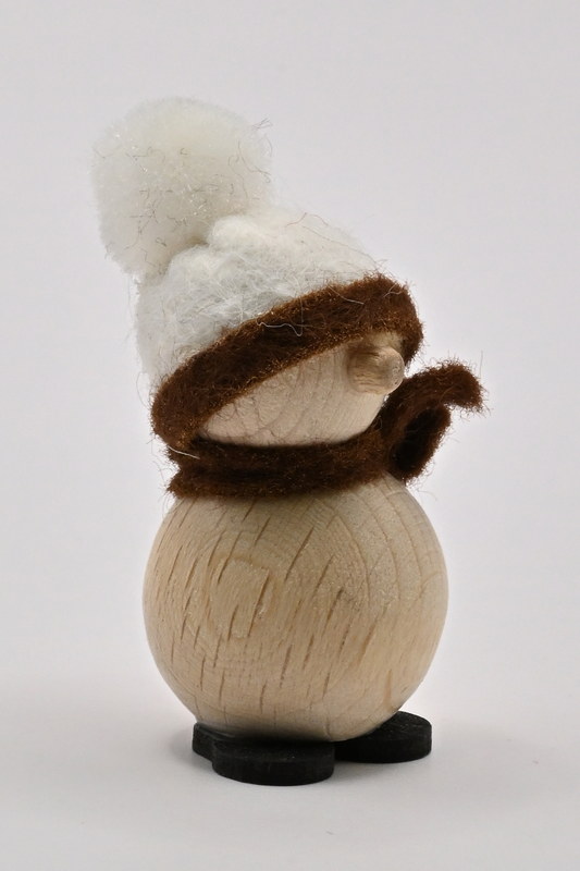 Sneeuwpop naturel, staand, witte muts, H 4 cm