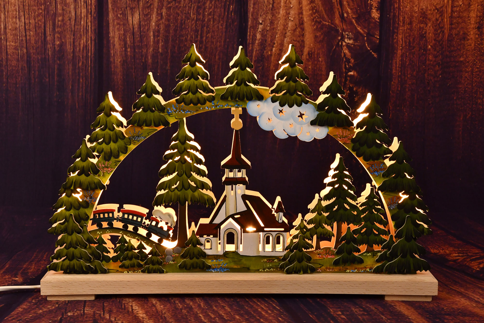 Small double candle arch, forest church, hand-painted summer design