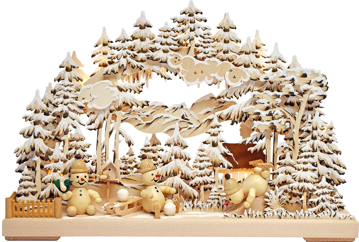 3D-Schwibbogen kl., Schneemannparadies, braun, Raureif 3D-Schwibbogen kl., Schneemannparadies, braun, Raureif