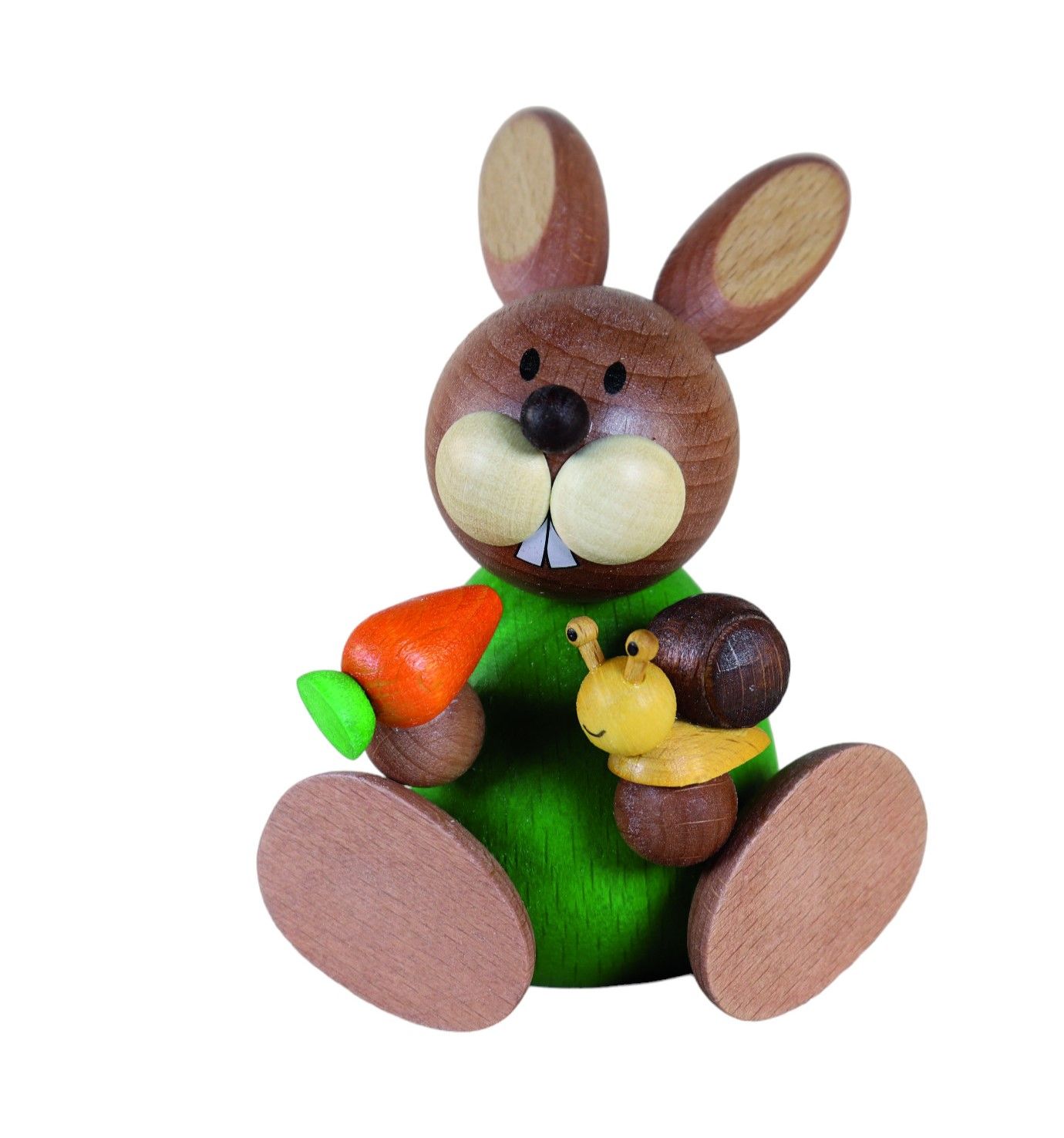 Osterhase sitzend mit Schnecke und Möhre 9cm