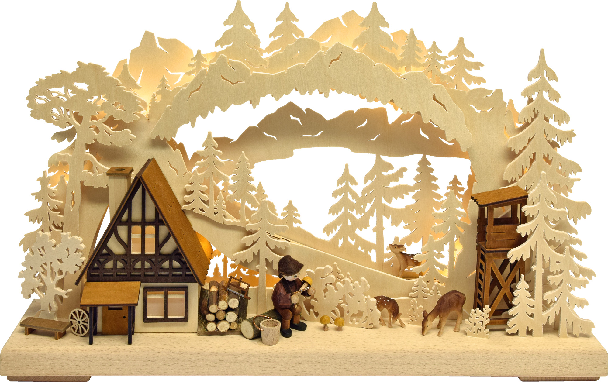 3D-Schwibbogen klein, Pilzsammler am Waldhaus