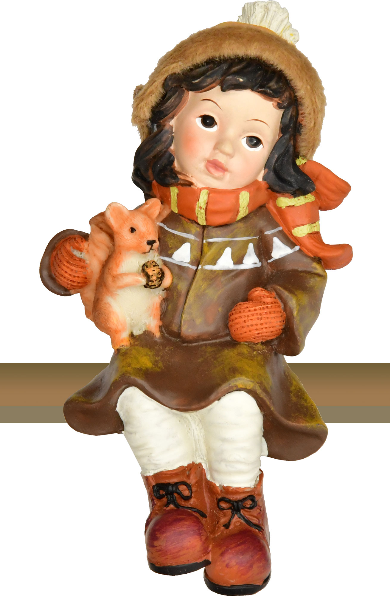 Kantenhocker Mädchen mit Eichhörnchen Kunstharz, farbig, Innendeko