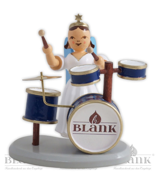 Angel with long skirt, drum set, coloured