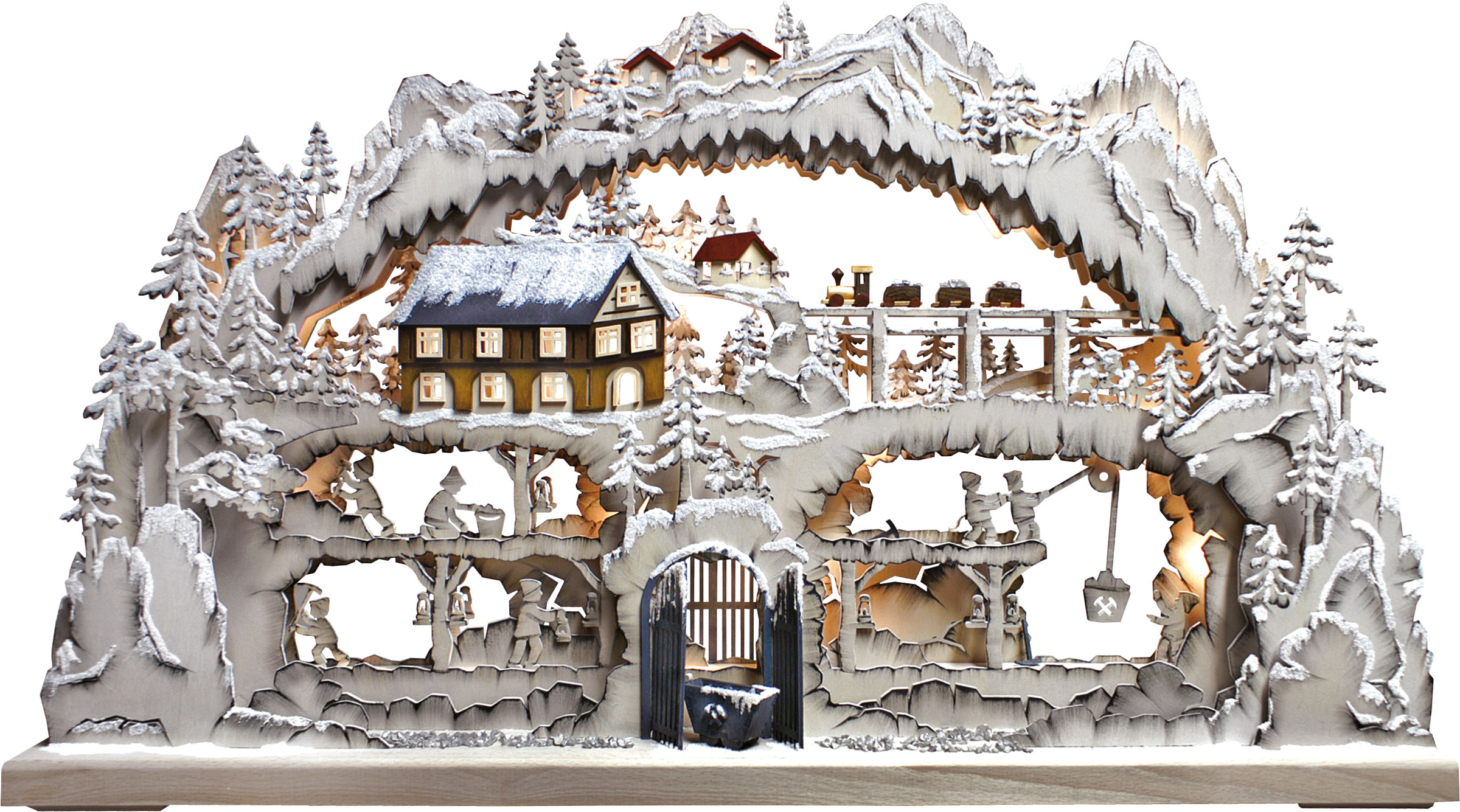 Large 3D Schwibbogen, mining, hand-painted grey, hoarfrost