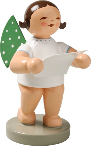 Engel mit Notenblatt dunkles Haar