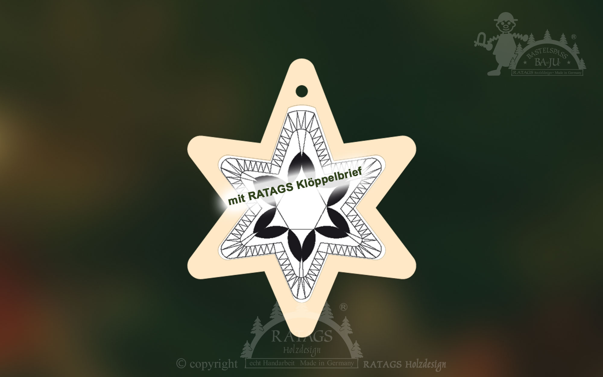 4 klöppelrahmen, tähdet ripustettavaksi RATAGS klöppelbrief -kirjeellä