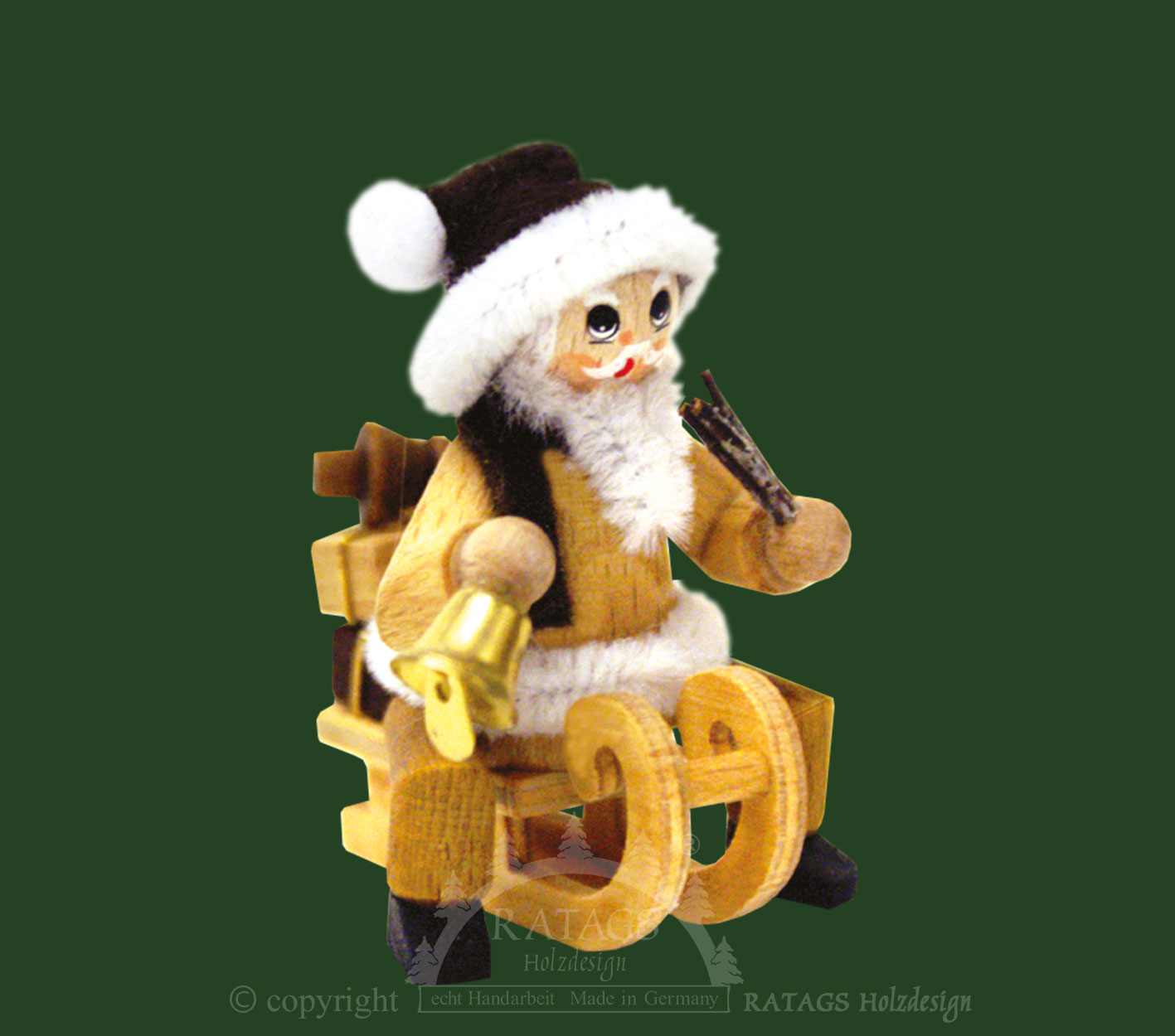 Figure, Father Christmas on sleigh, natural