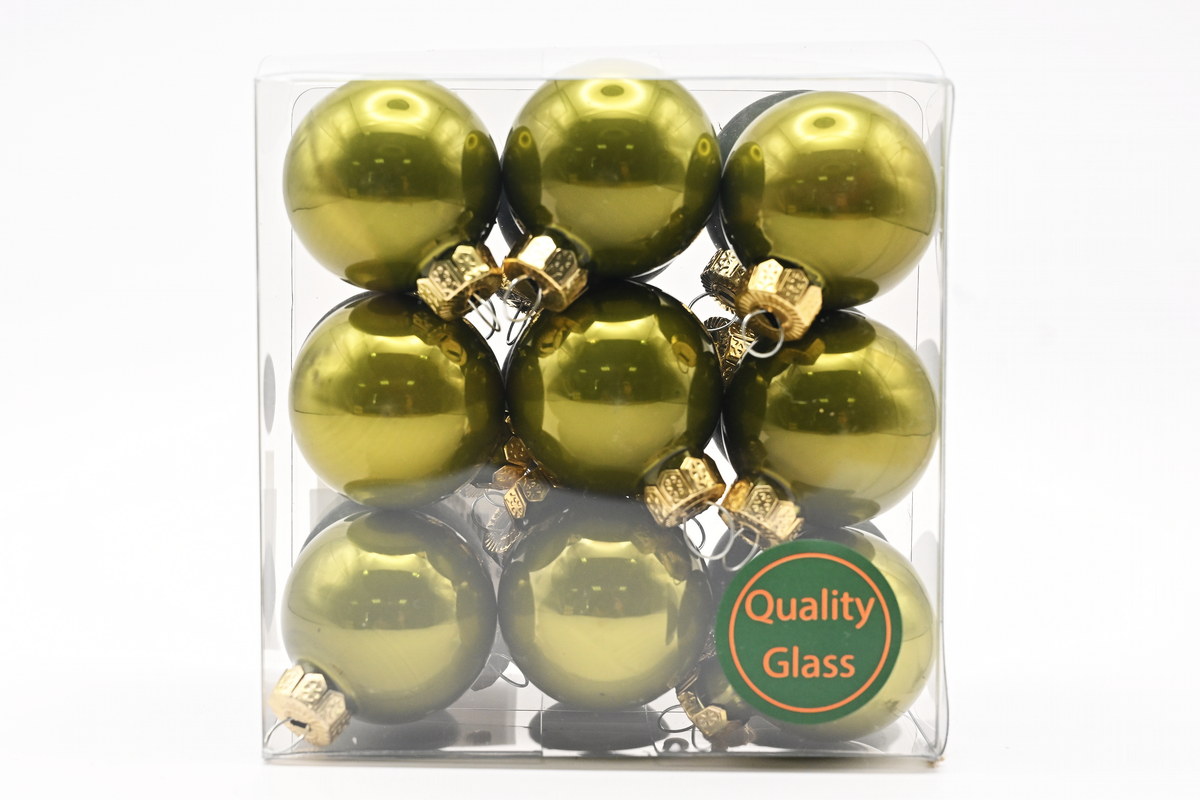 Glass ball, pine green, 30 mm, 18 pcs.