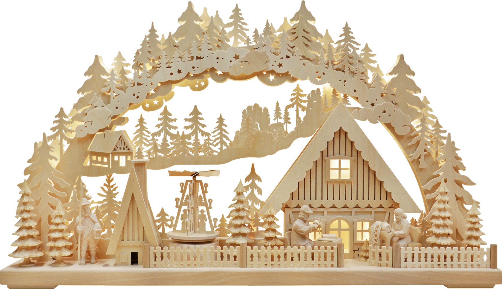 3D-lysbue, stor, kunsthåndværk fra Erzgebirge, elektrisk pyramide