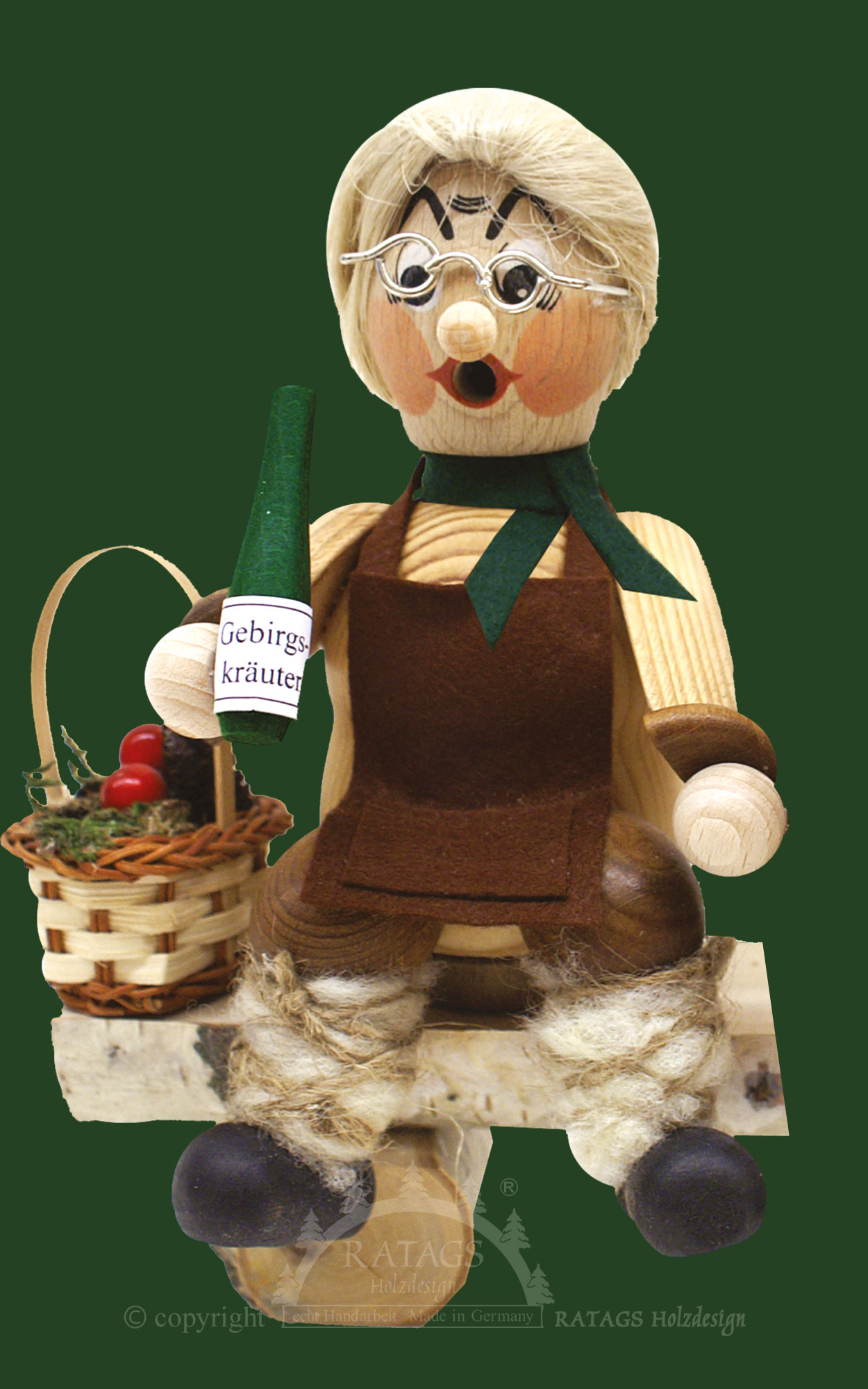 Kantenhocker, Holzmichls Frau auf Birkenbank