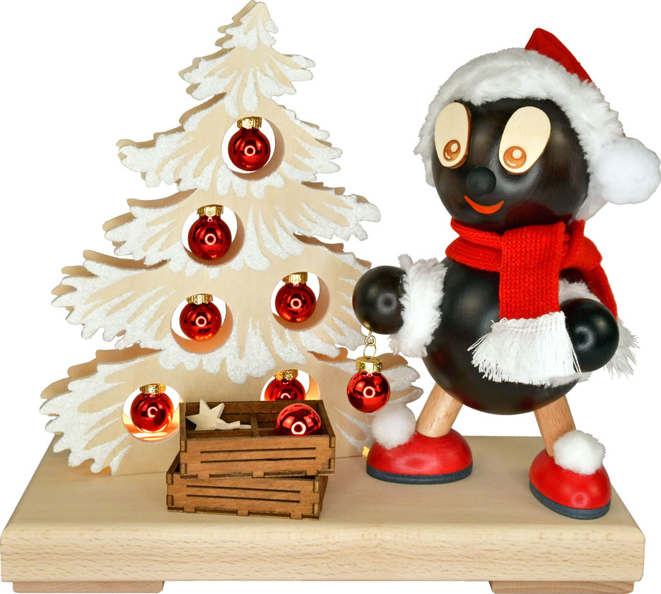 Pitti Christmas light, small, fir tree with hoarfrost, red baubles/100899