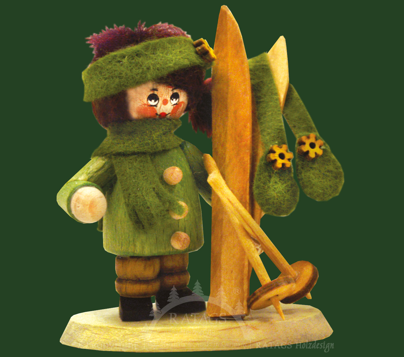 Collector's dolls, skier with skis