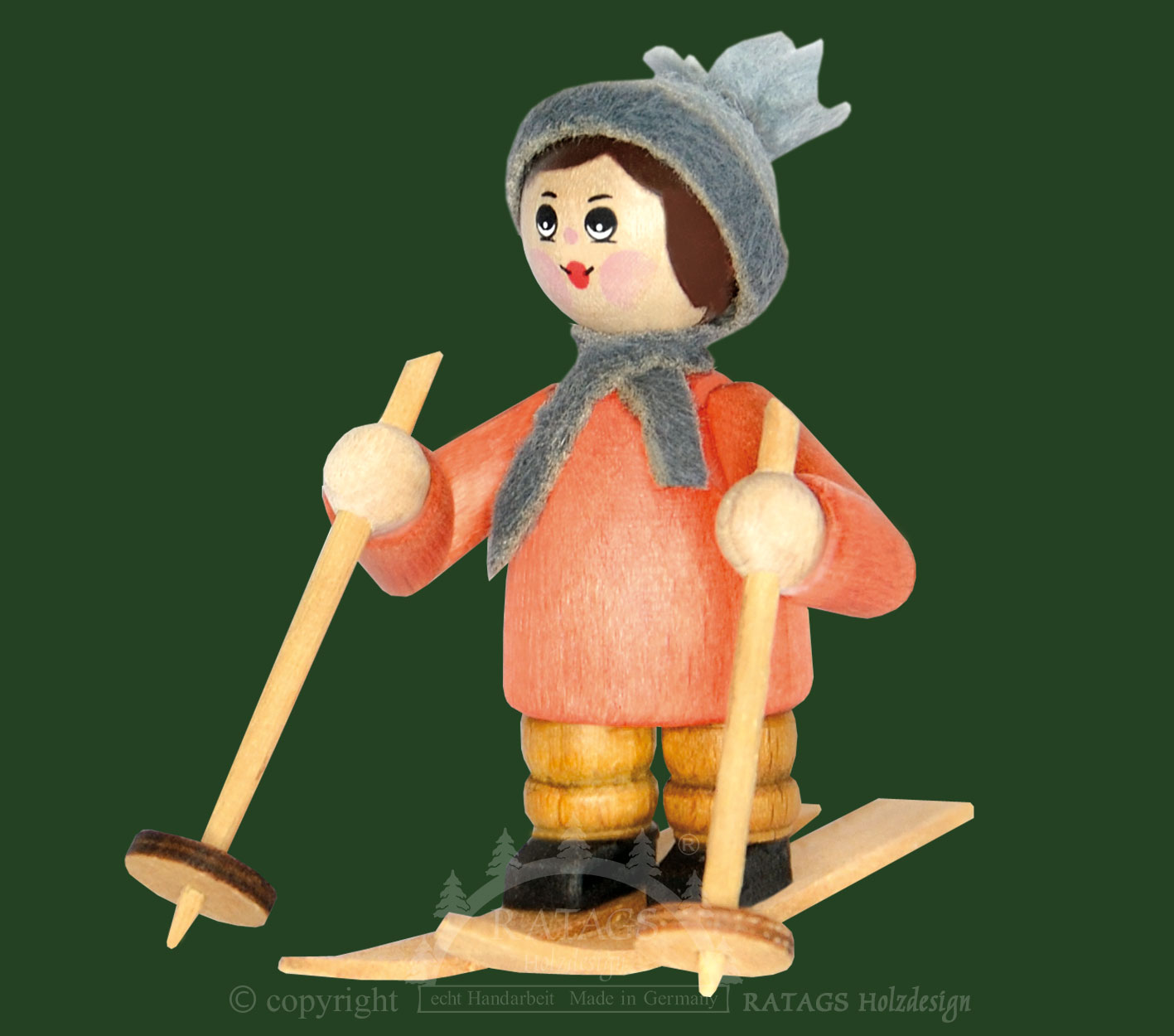 Figur, Skifahrer, taubenblau, orange