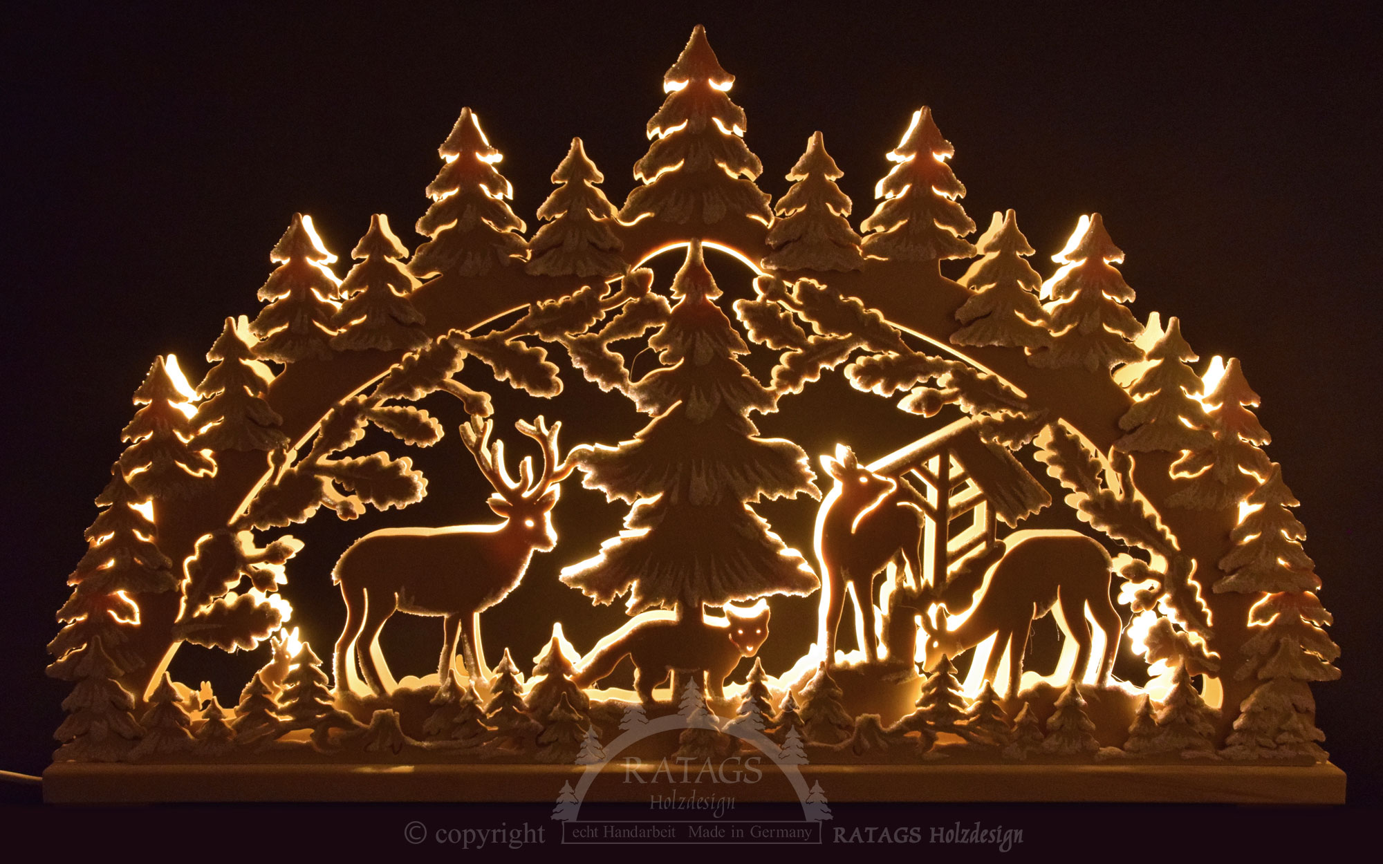 Large candle arch, forest animals, hoarfrost