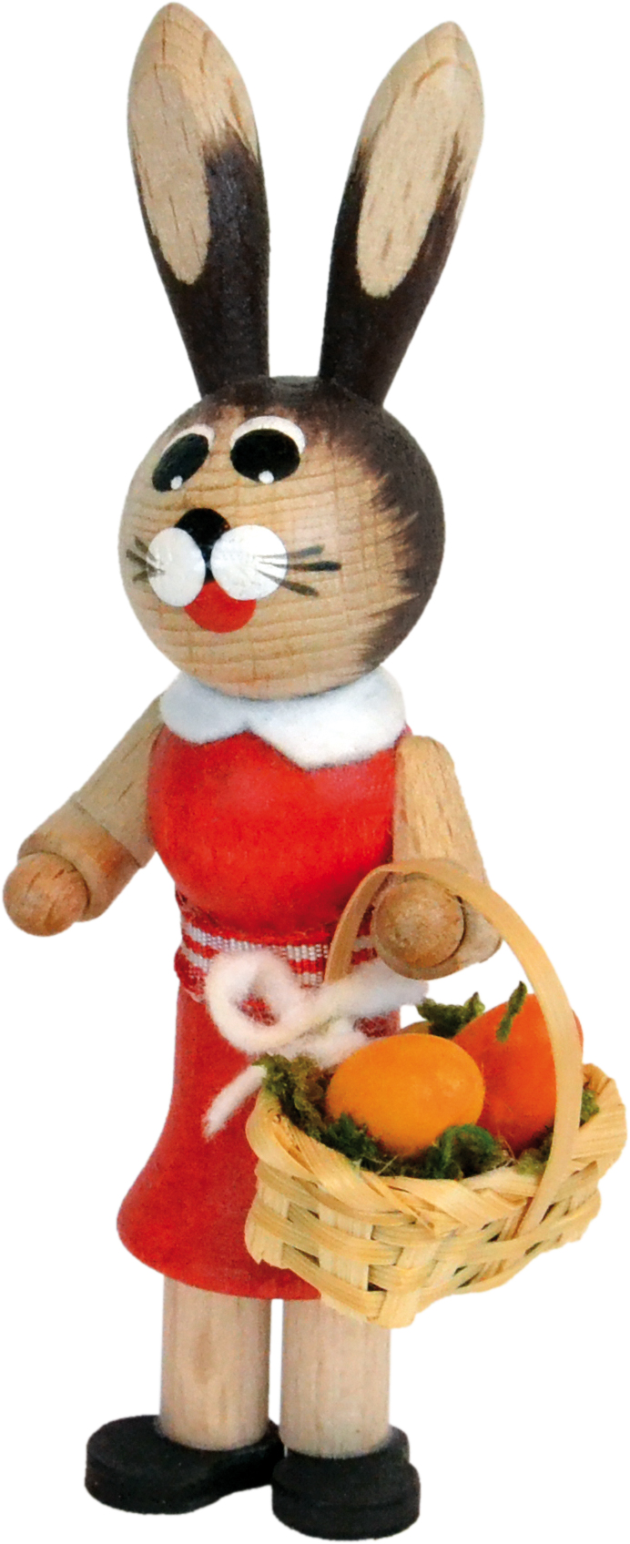 Osterhäsin, rot, mit Eierkörbchen