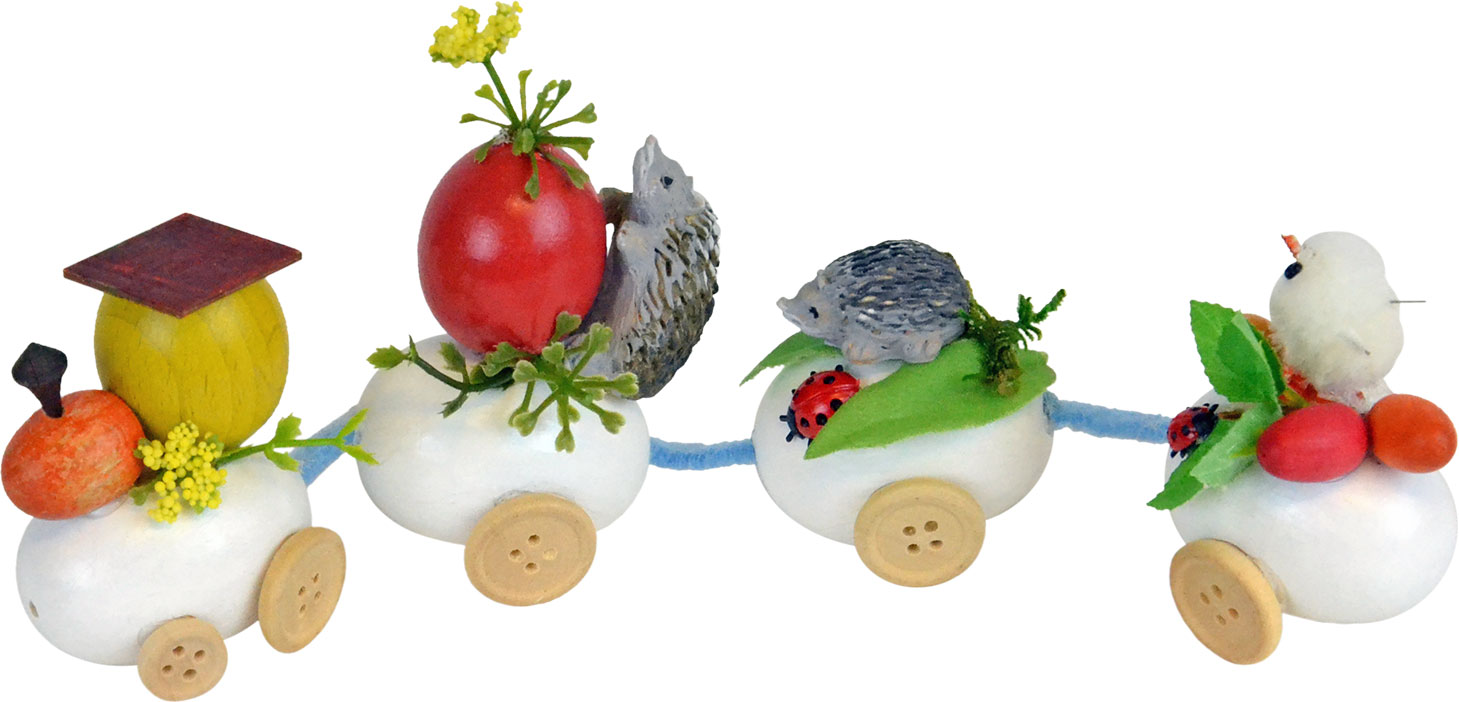 Easter egg train with hedgehogs and chicks