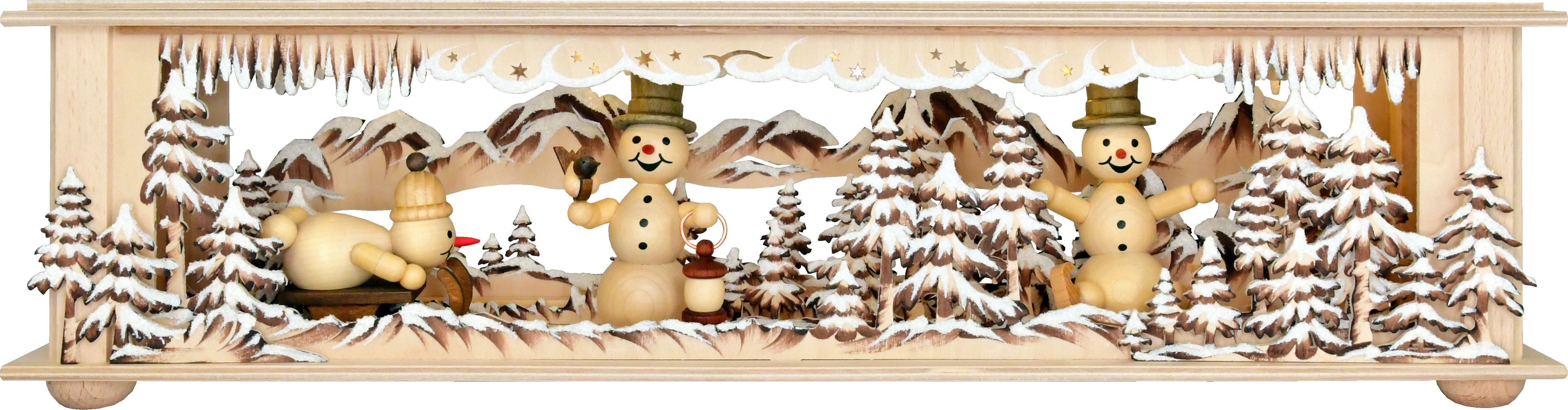 Luminária pequena, bonecos de neve, pintados à mão em castanho, geada