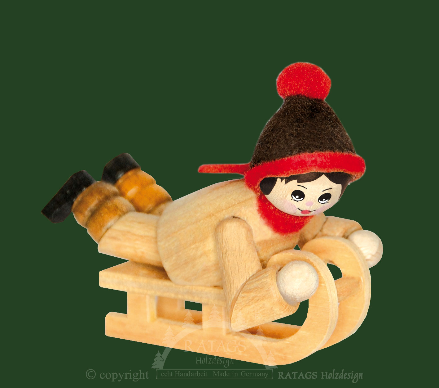 Figur, Schlittenfahrer liegend, natur