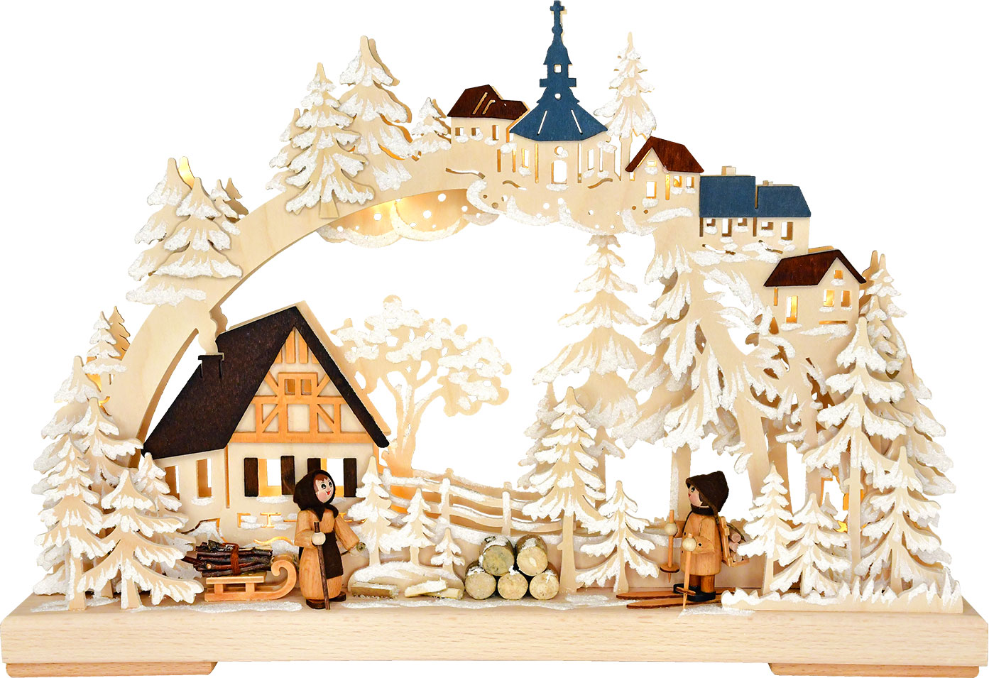 Small 3D Schwibbogen, wooden collectors, coloured roofs, hoarfrost
