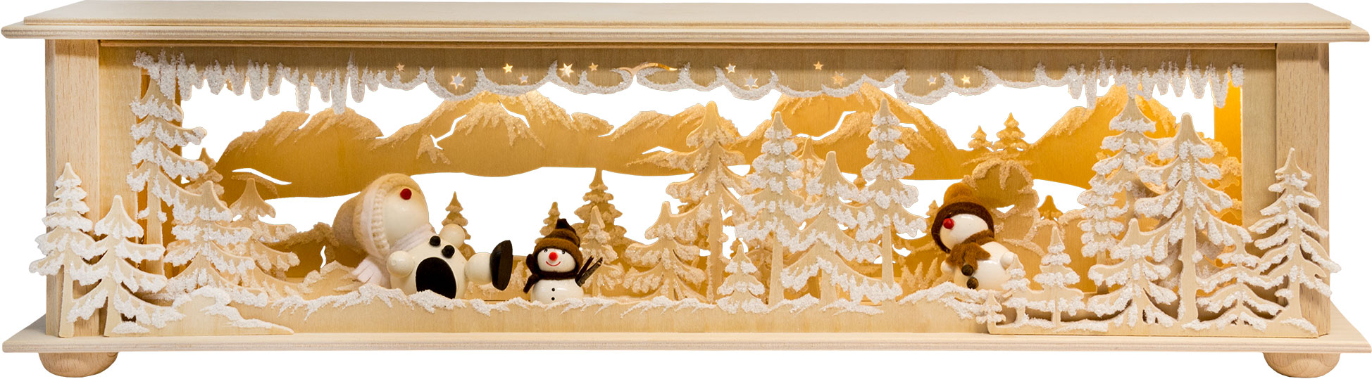 Small room light, white snowmen with hoarfrost