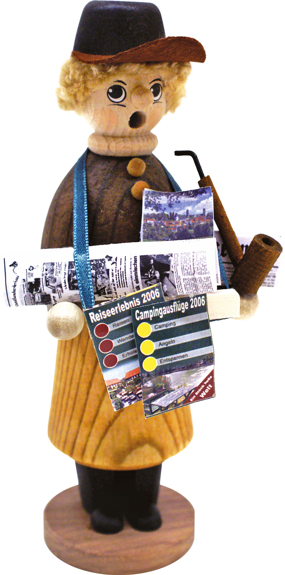 Glazed natural wood, newspaper seller