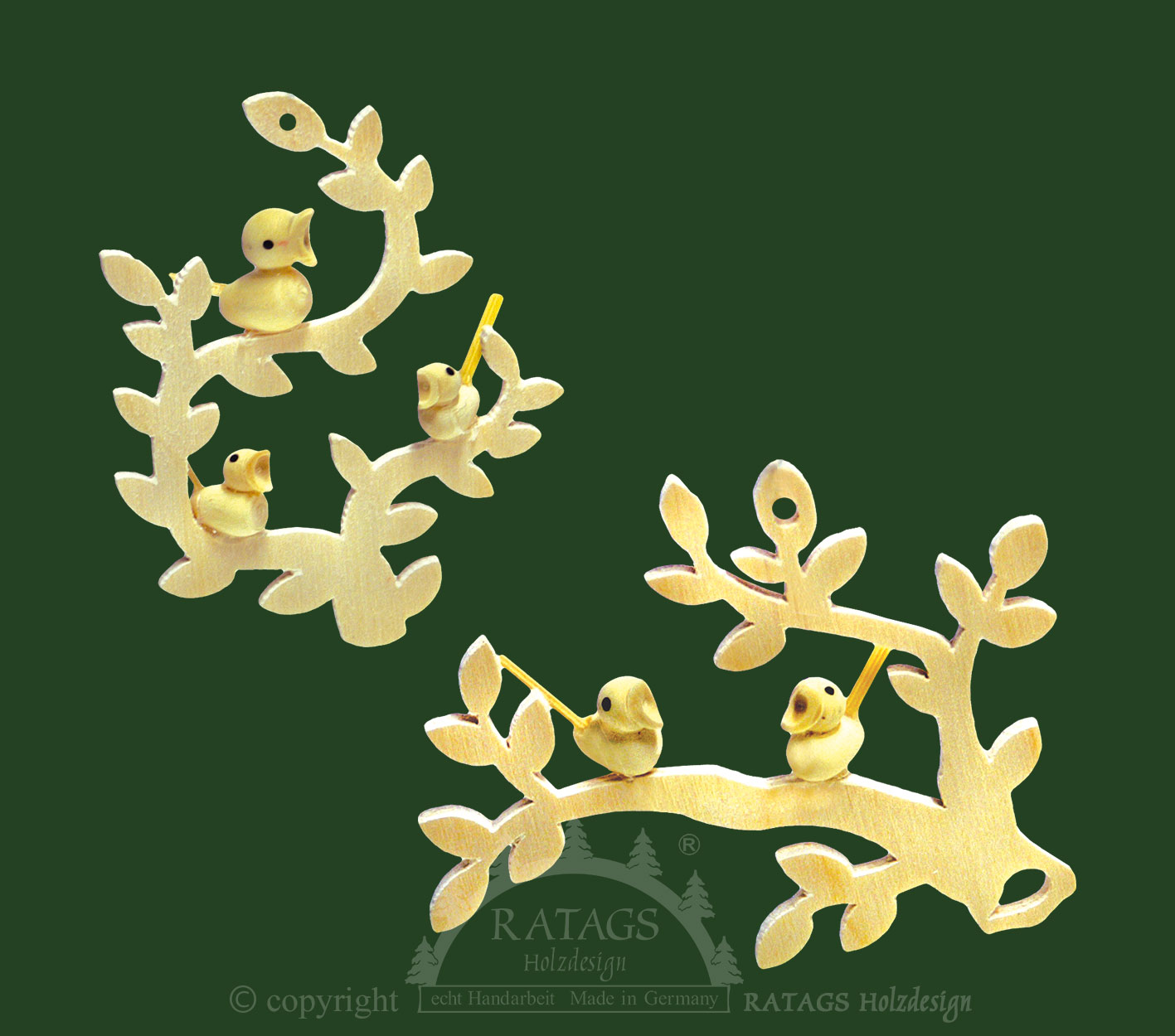 Tree decoration set of 2, bird branch, natural