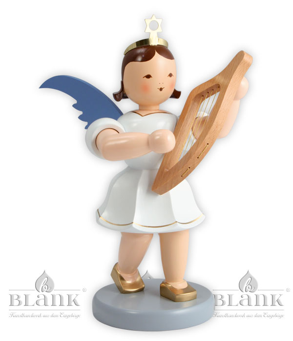 Engel farbig mit Leier, 20 cm