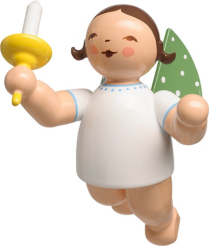 Engel mit Kerze, schwebend dunkles Haar