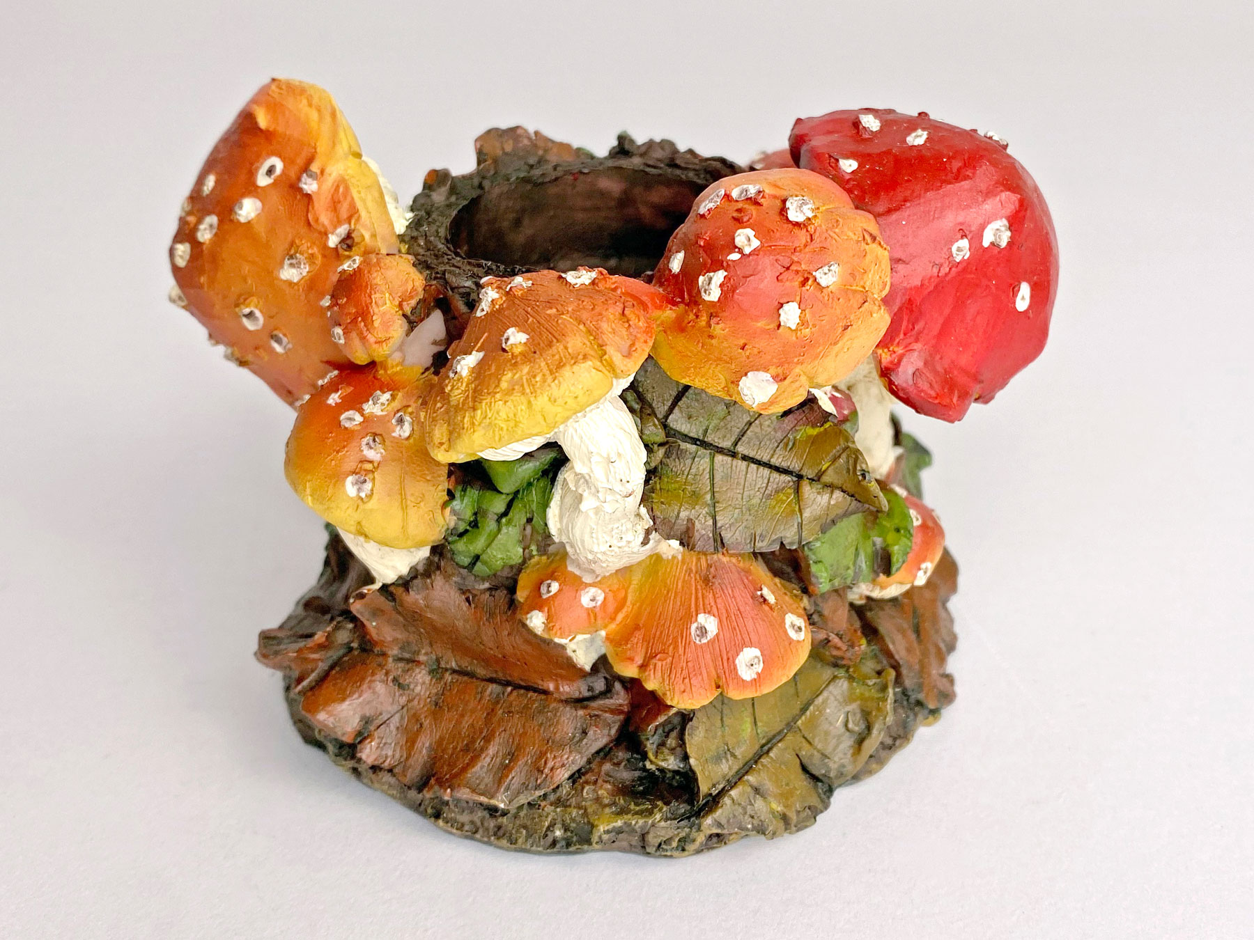 Teelichthalter Pilze, Kunstharz, farbig
