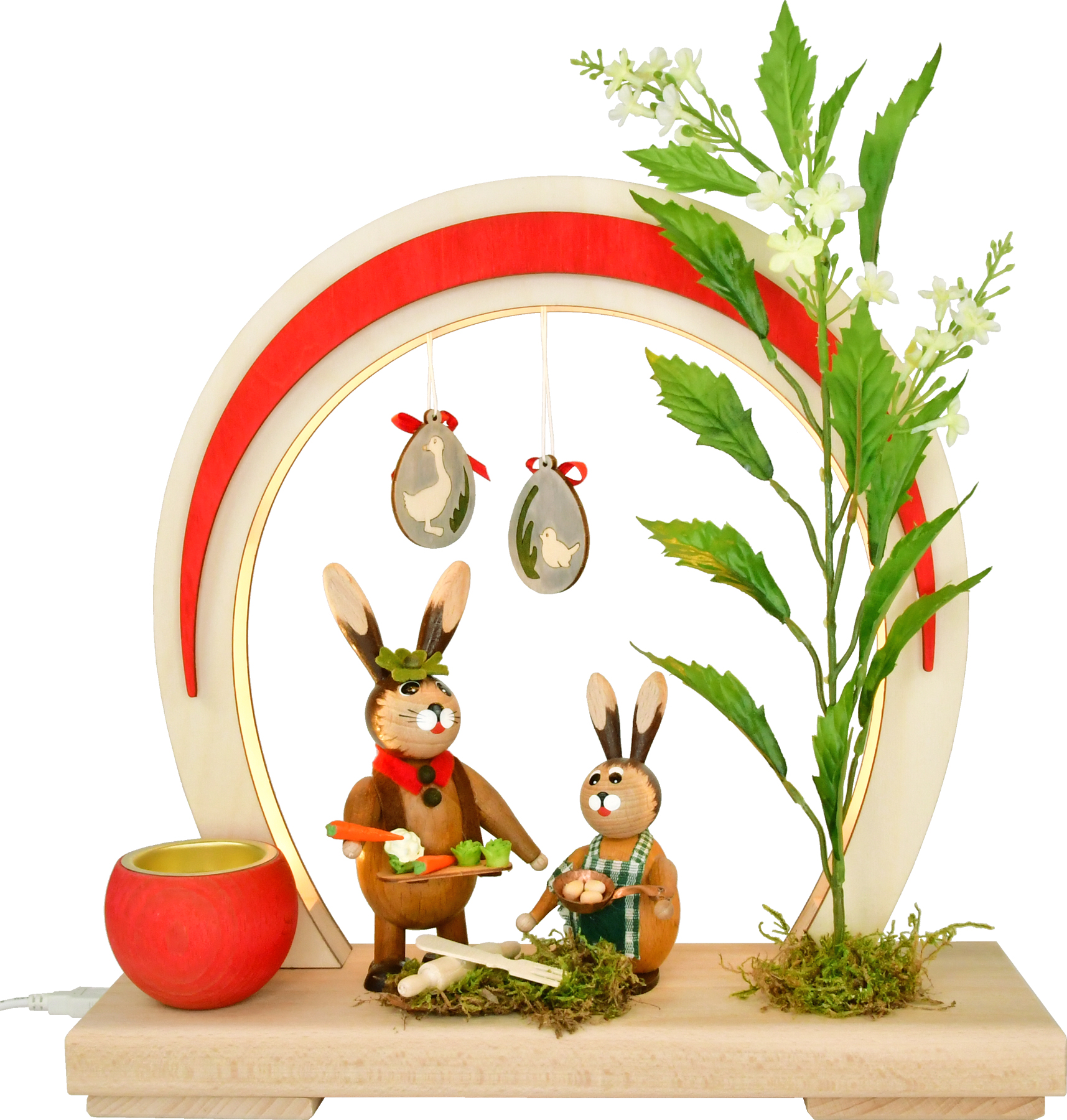 Romantikleuchte Ostern, LED, rund, rot, Besteck