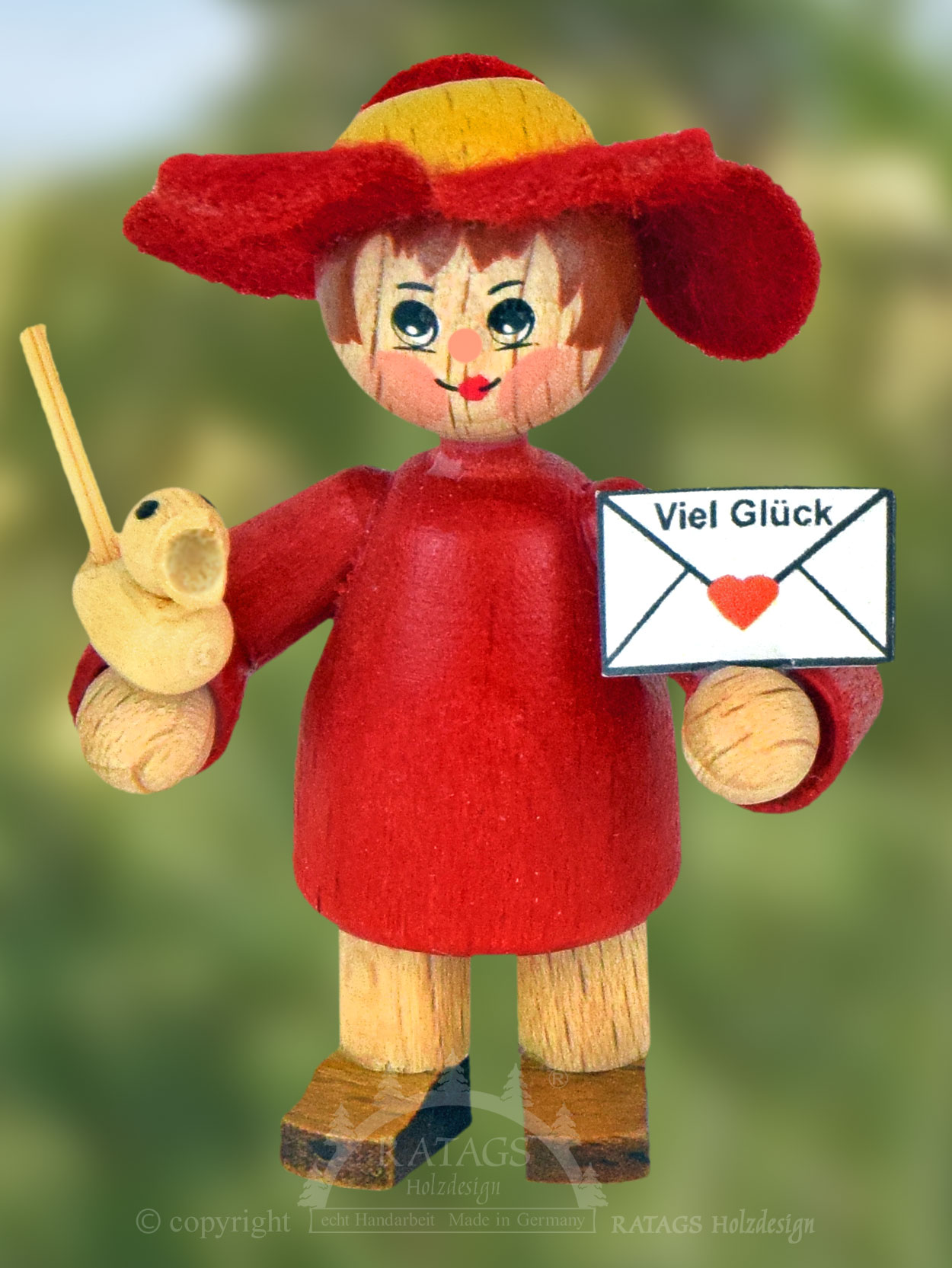 Figure, lucky child, girl, little bird, red