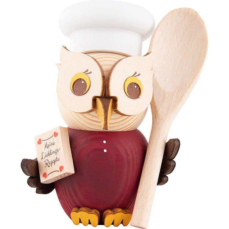 Mini owl cook, coloured, approx. 7 cm, wooden figure 2022