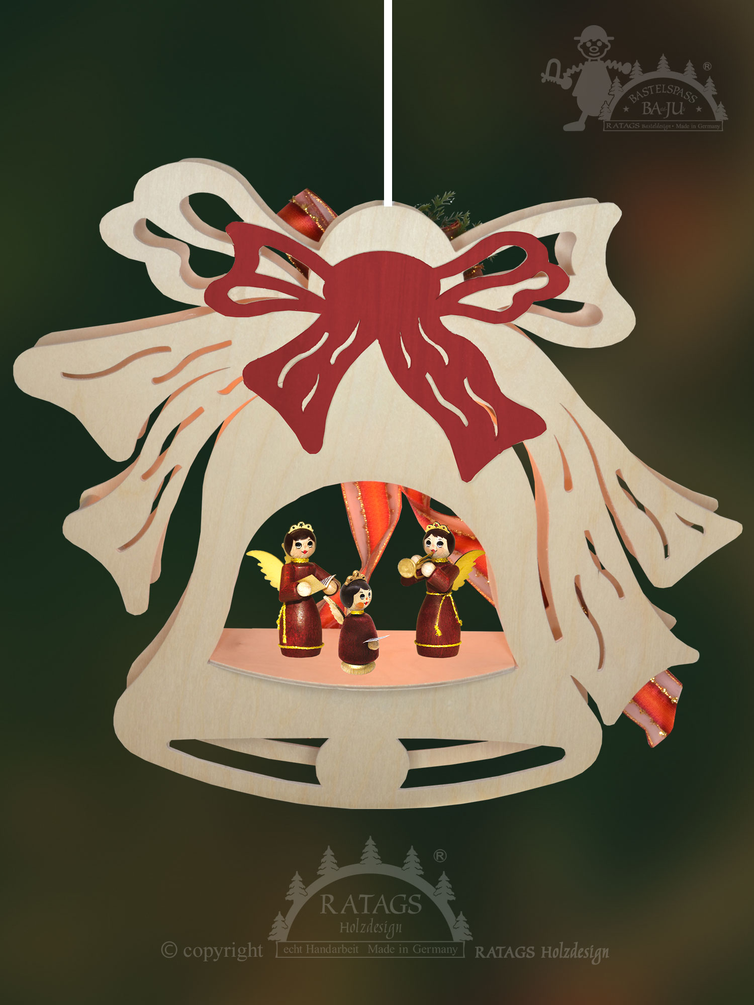 Window picture, illuminated, for crafting, bell, self-assembly