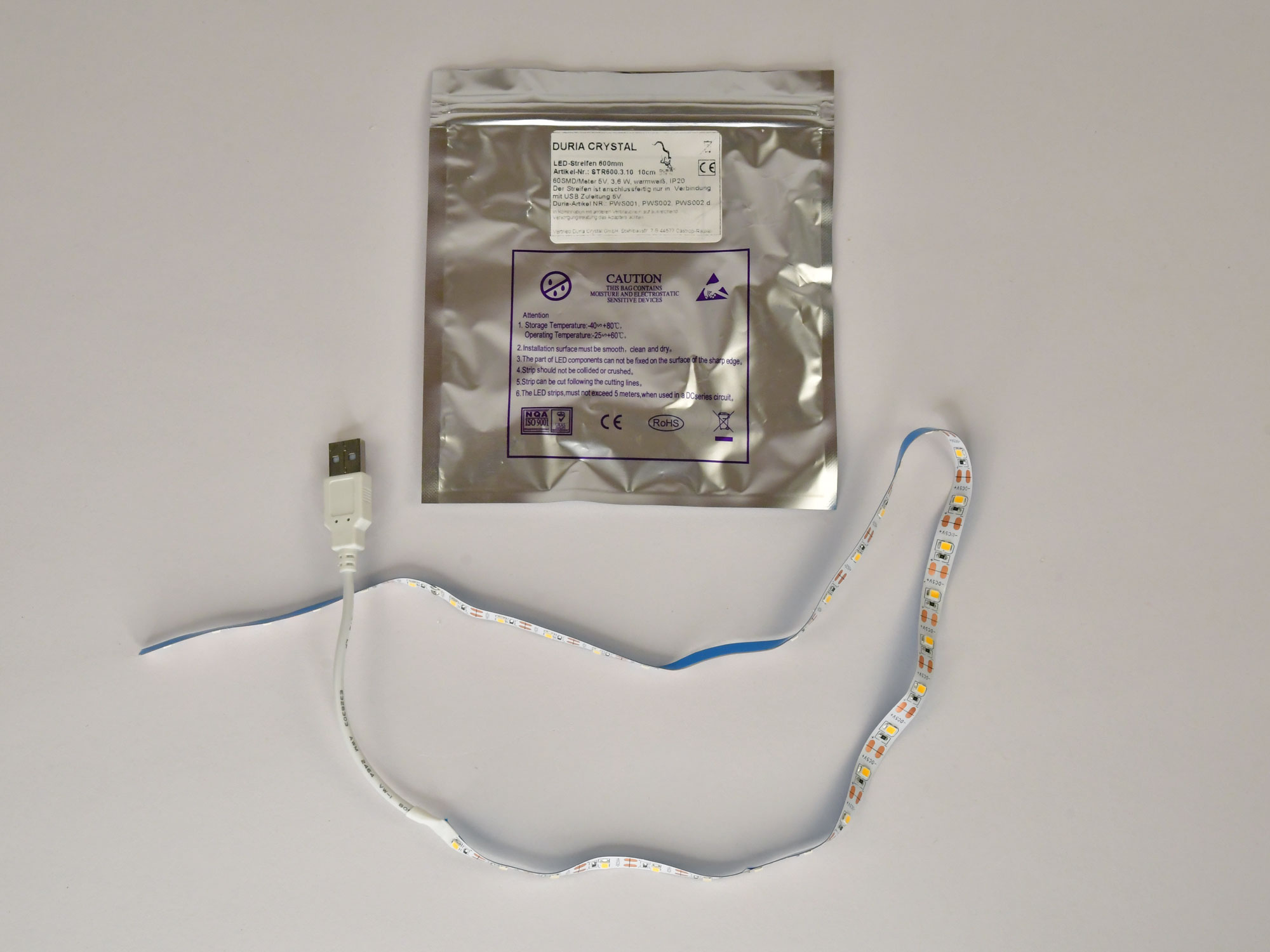 USB LED-Stripe, Länge 60cm, Voll-USB, Zuleitung 10cm, IP65, USB-Stecker weibl. USB LED-Stripe, Länge 60cm, Voll-USB, Zuleitung 10cm, IP65, USB-Stecker weibl.