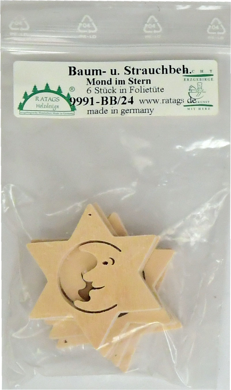 Miniaturní obrázek Měsíc ve hvězdě, 6 ks.