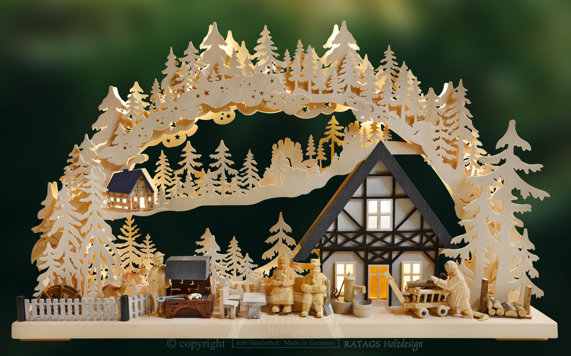 Large 3D Schwibbogen, barbecue evening, with half-timbered house
