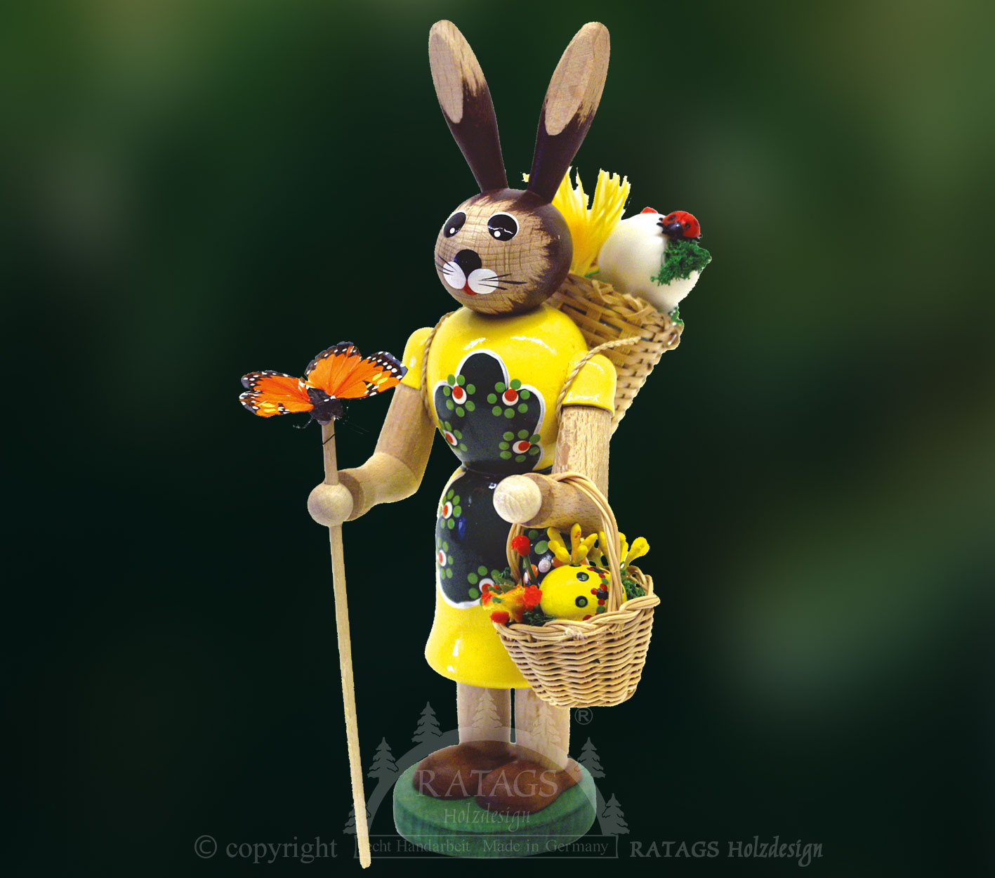 Lapin de Pâques, jaune, paniers, papillon