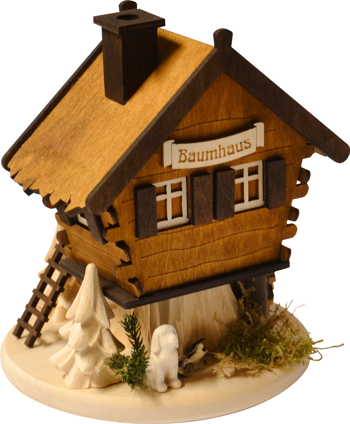 Tischschmuck mit Räucherhaus, Baumhaus