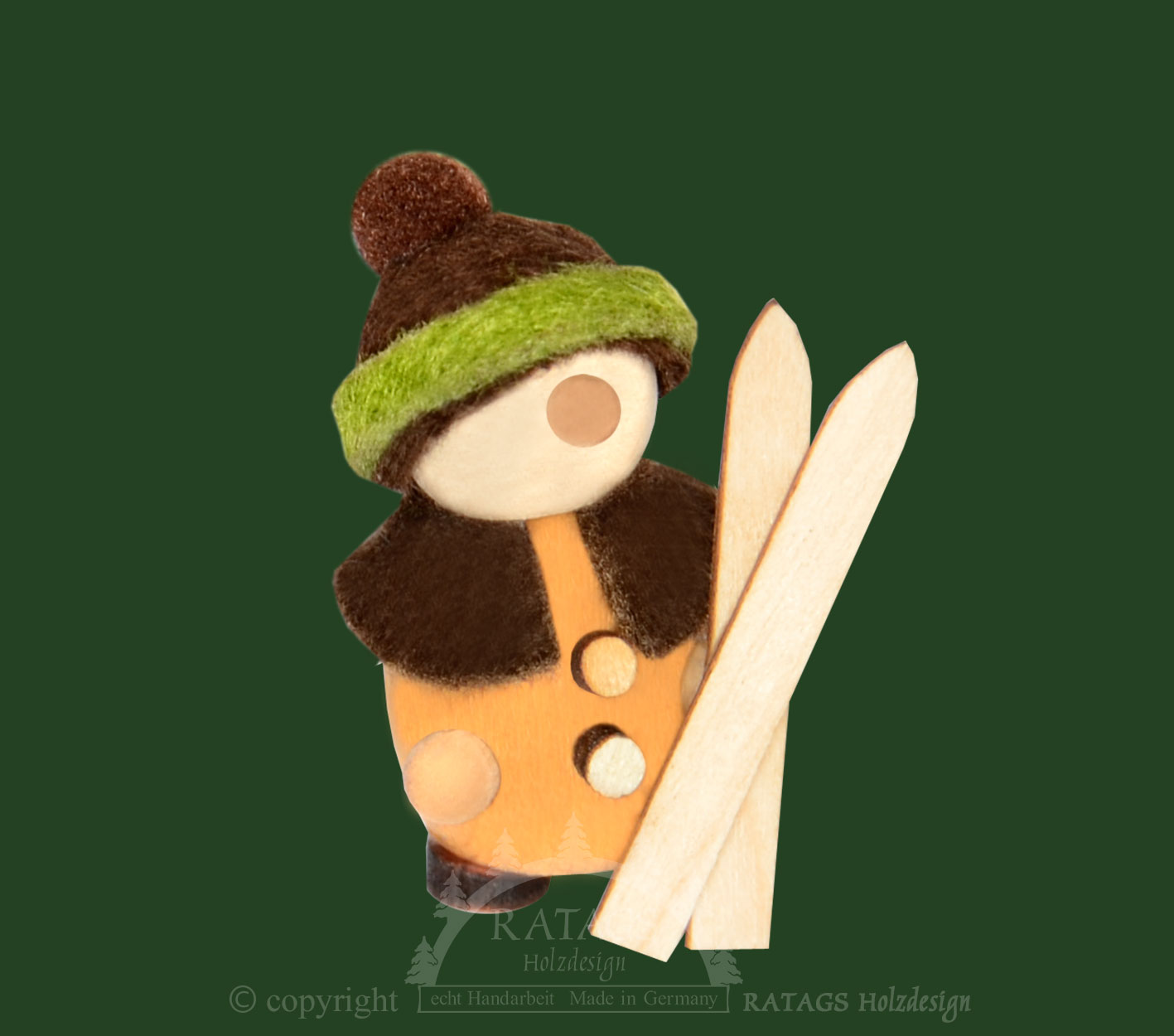 Mini Molli with skis, brown/green