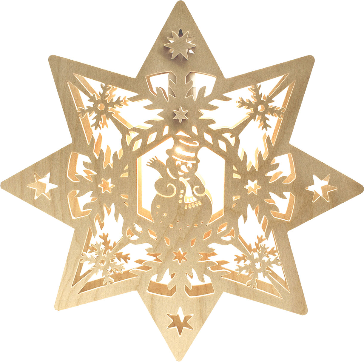 Window picture, illuminated, ice crystal with snowman