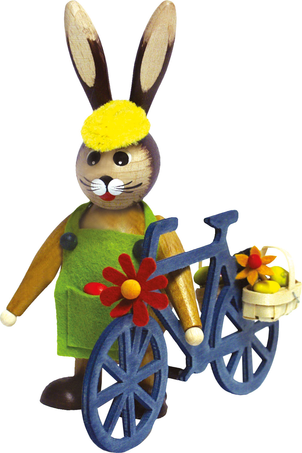 Knuffi mit Fahrrad, grüne Schürze Knuffi mit Fahrrad, grüne Schürze