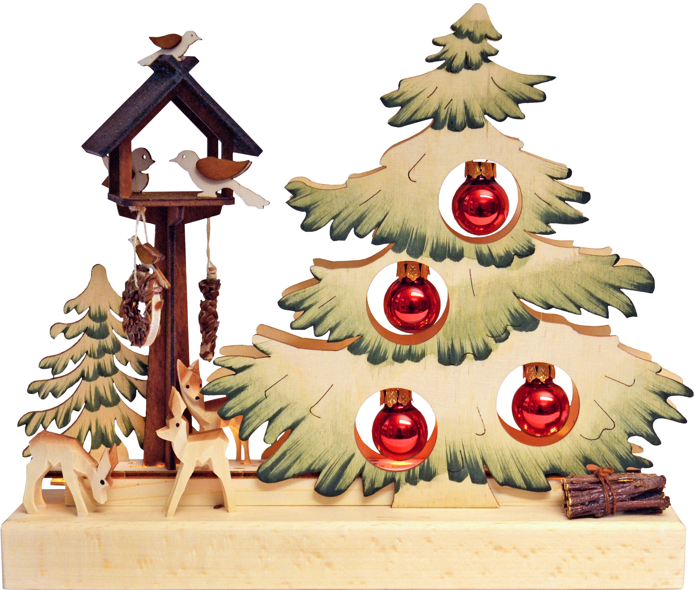 Tischschmuck Tannenbaum mit roten Kugeln, grün schattiert