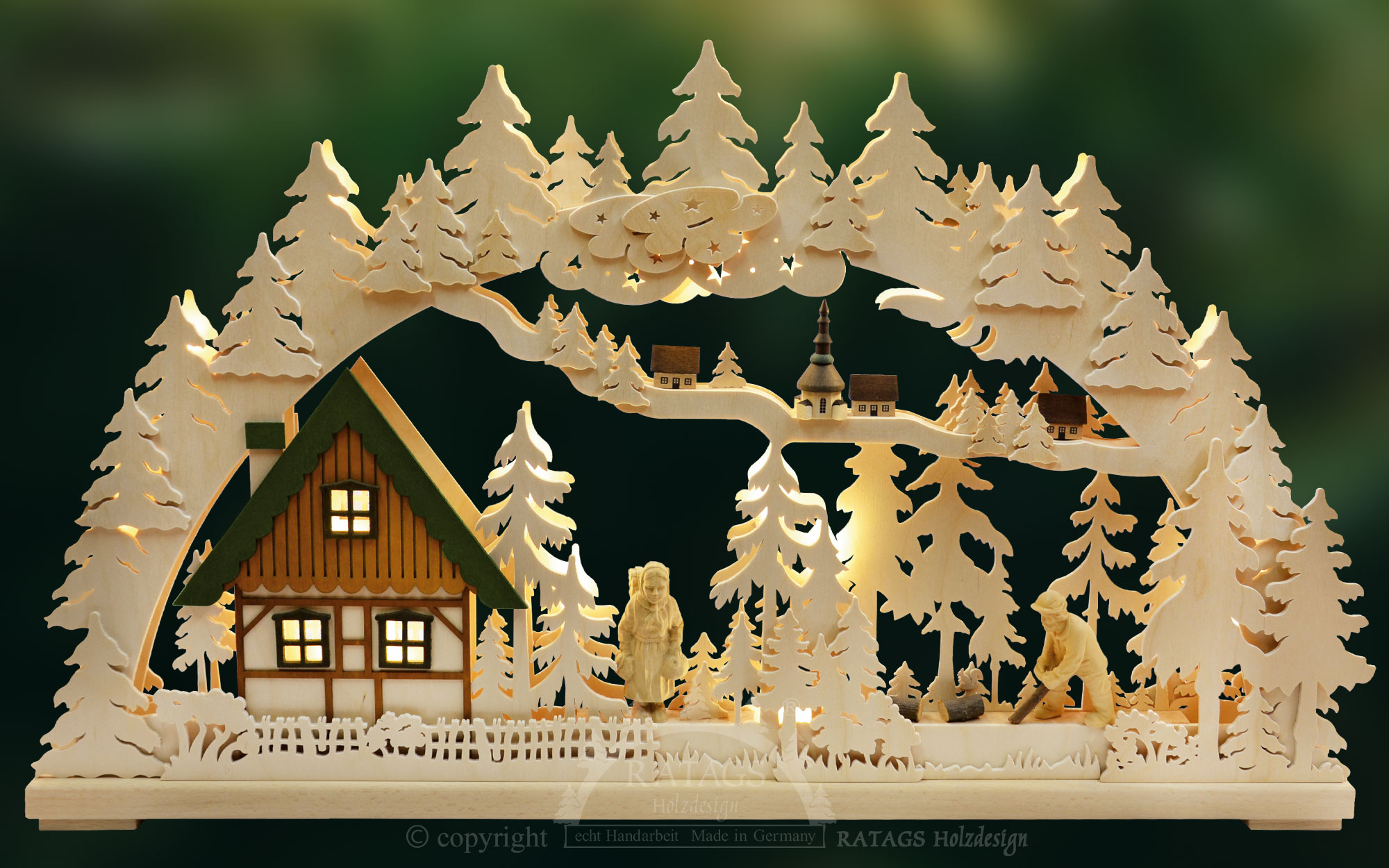 3D-Schwibbogen gr., Altseiffen, geschnitzte Figuren, grün-ocker 3D-Schwibbogen gr., Altseiffen, geschnitzte Figuren, grün-ocker