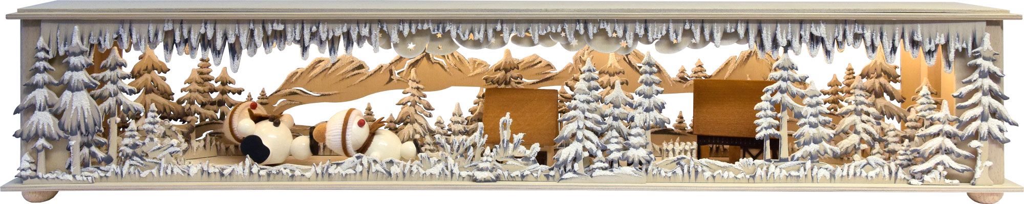 Raumleuchte gr., weiße Snow-Mollis, handbemalt grau, Raureif