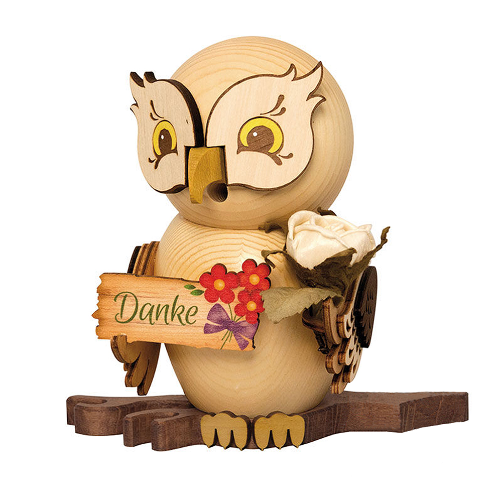 Raucheule mit Dankeschild ca. 16 cm