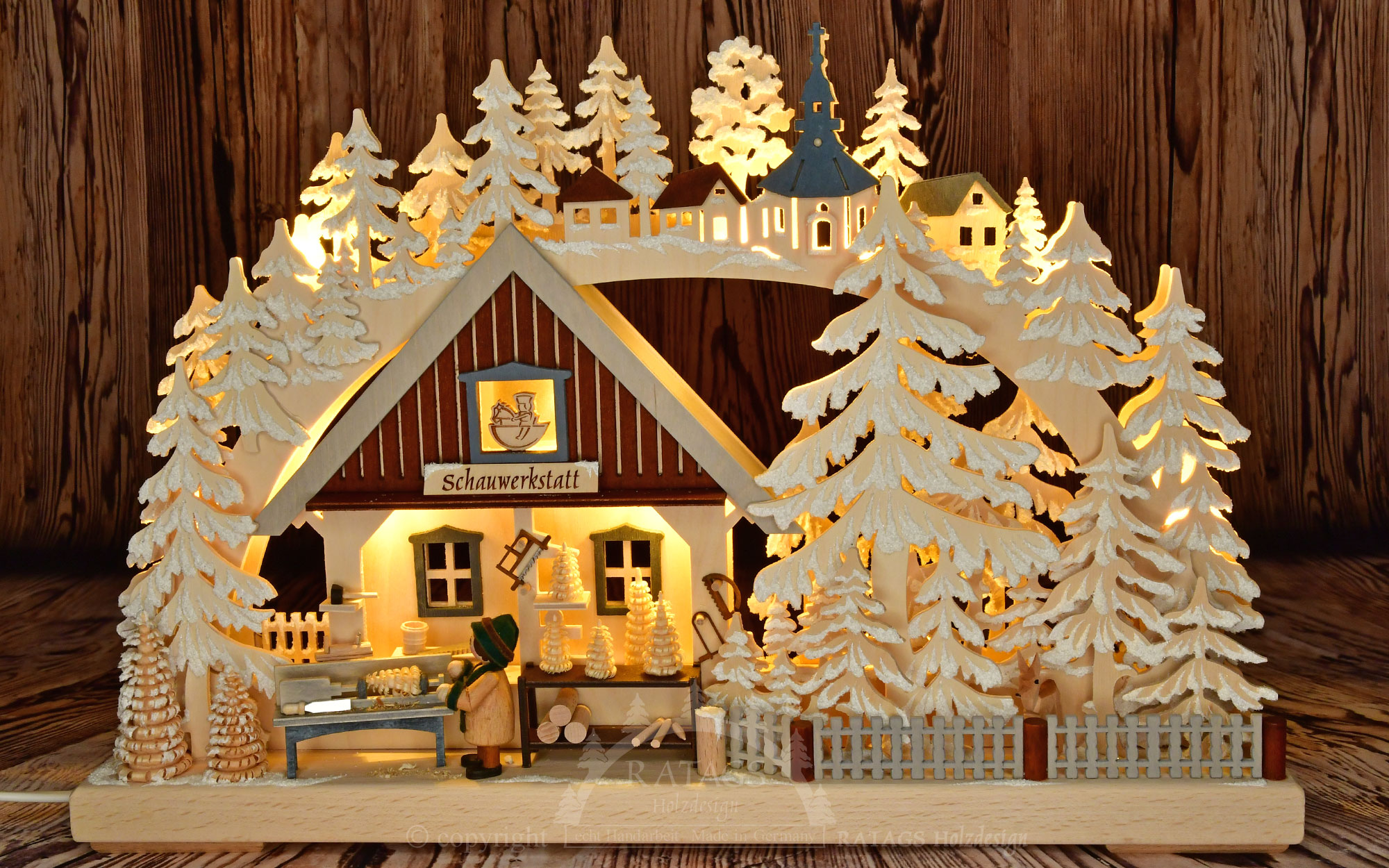 Small 3D Schwibbogen, woodturning, hoarfrost