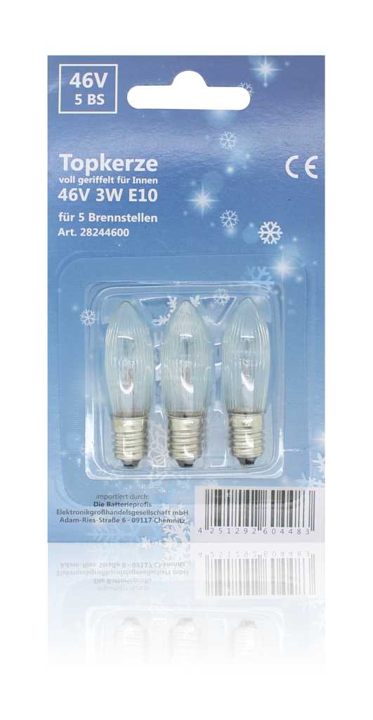 Topkerze voll geriffelt 46V 3W El0 3er-Bilster