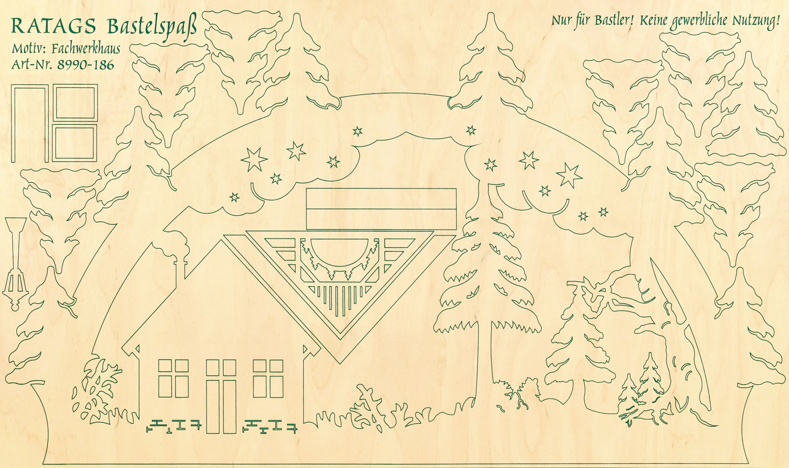 2 large plywood panels with motifs, half-timbered house, for sawing yourself