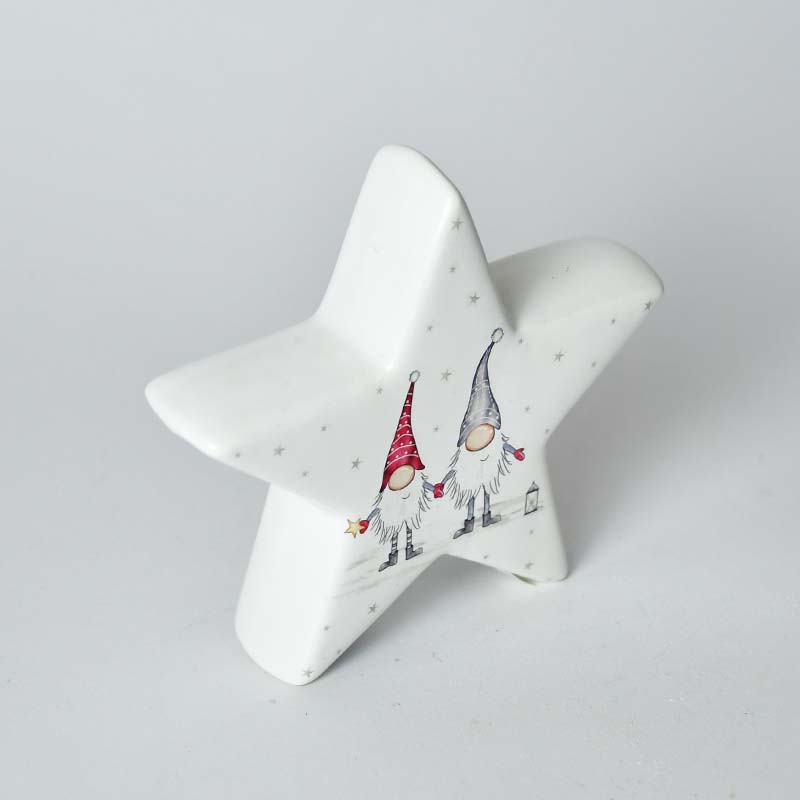 Dekorationsfigur Snore, 2 sort., stjärna, H 14 cm, stengods, enfärgad, vit