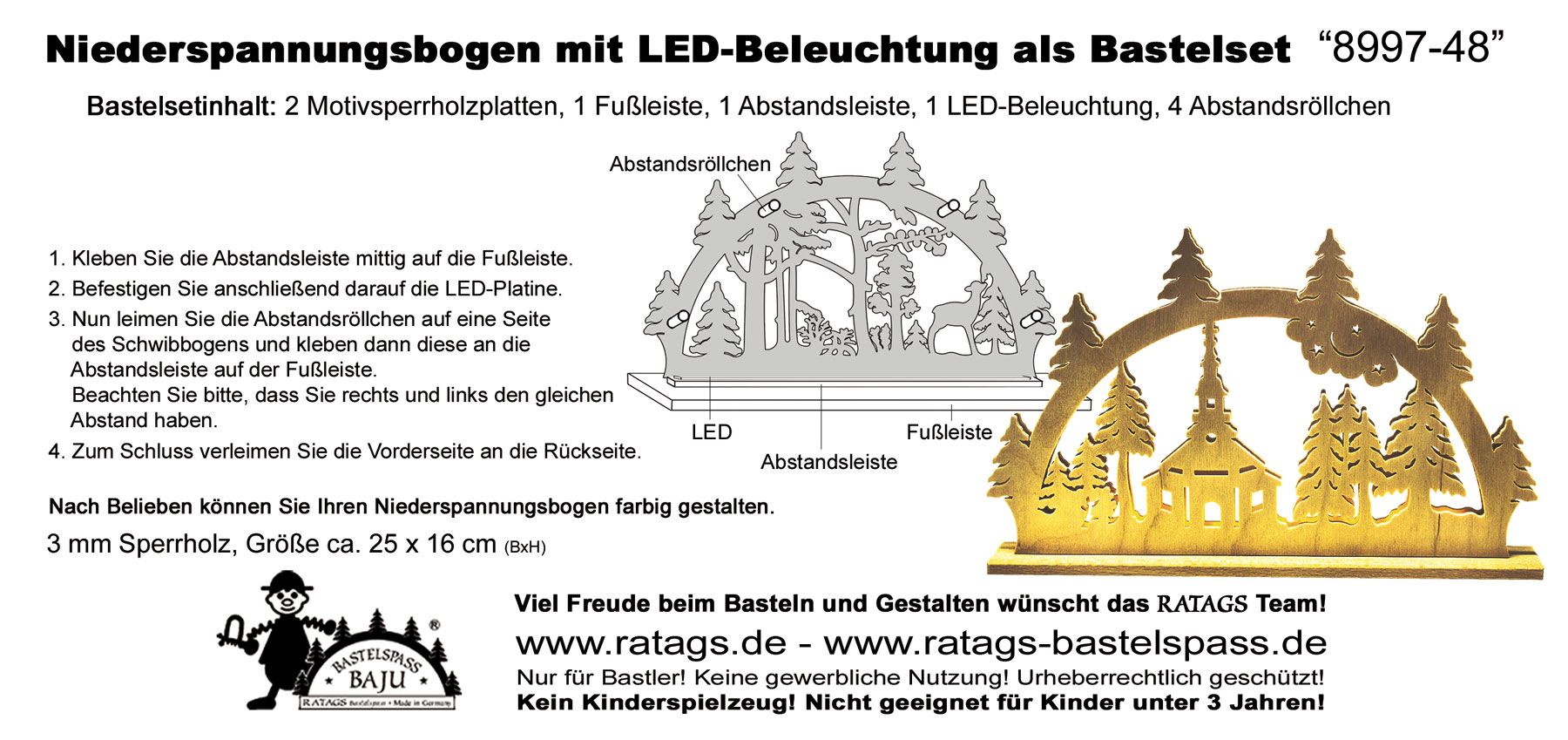 Schwibbogen mit LED zum Basteln Seiffener Kirche